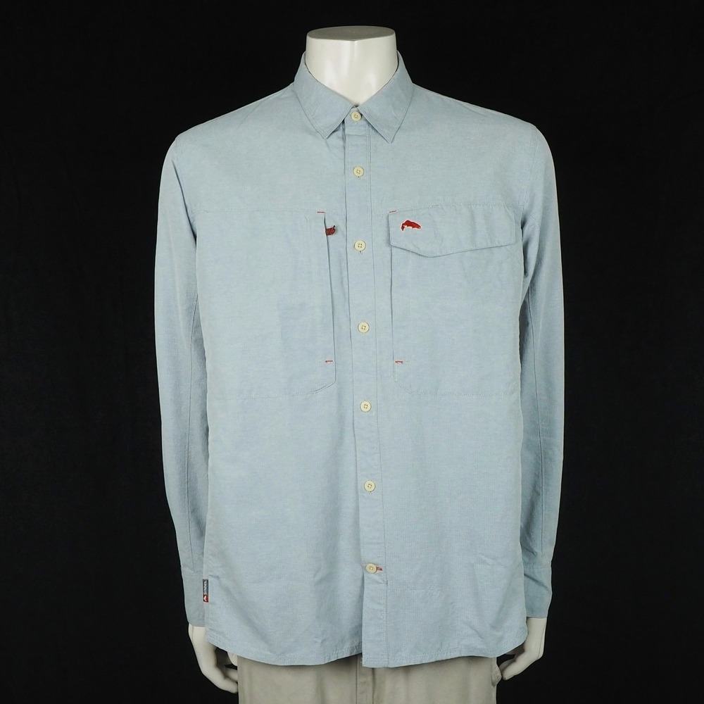 Simms Fishing Products Button Down Shirt Mens XL Light Blue Vented Nylon Blend